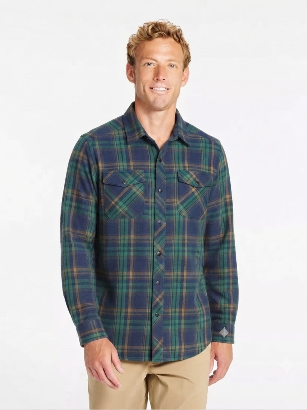 Woods Canada Blue Green Plaid Button Up Flannel Shirt Snap Front XL